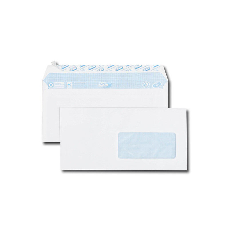 100 ENVELOPPES BLANCHES 110 X 220 MM / AVEC FENÊTRE