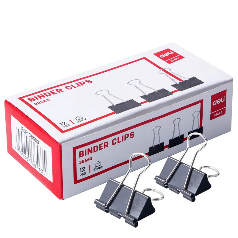 12x Pinces Clips Deli E38563 32 mm / Noir