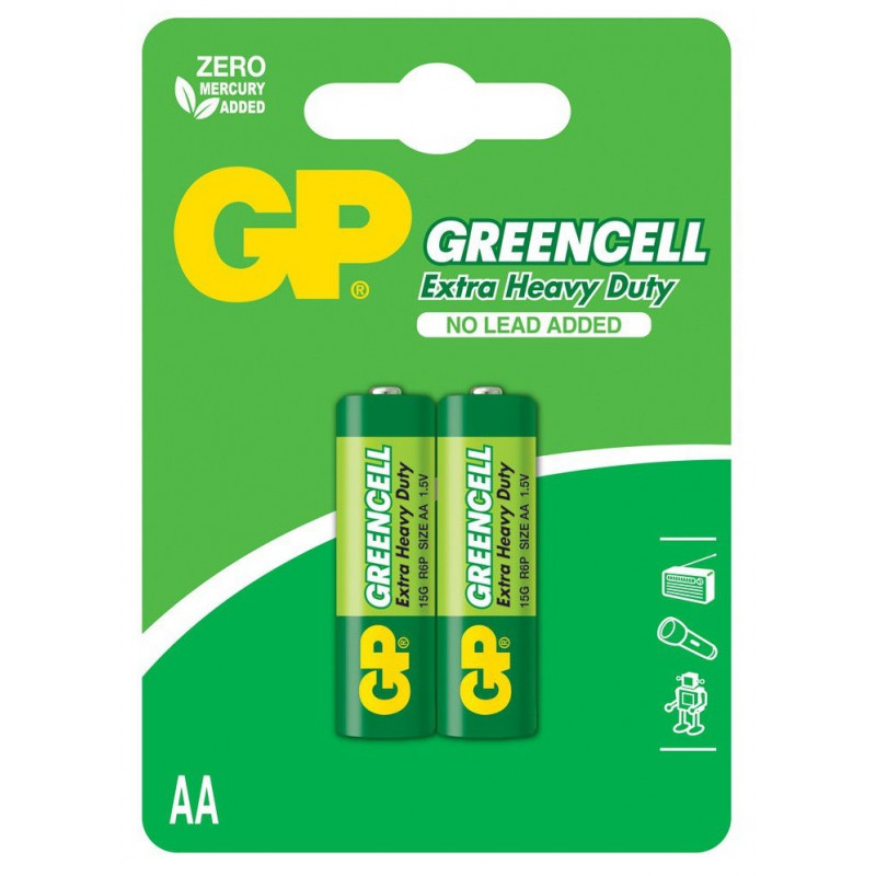 2x Piles AA GP Greencell Extra Heavy Duty / R6 / 1.5V