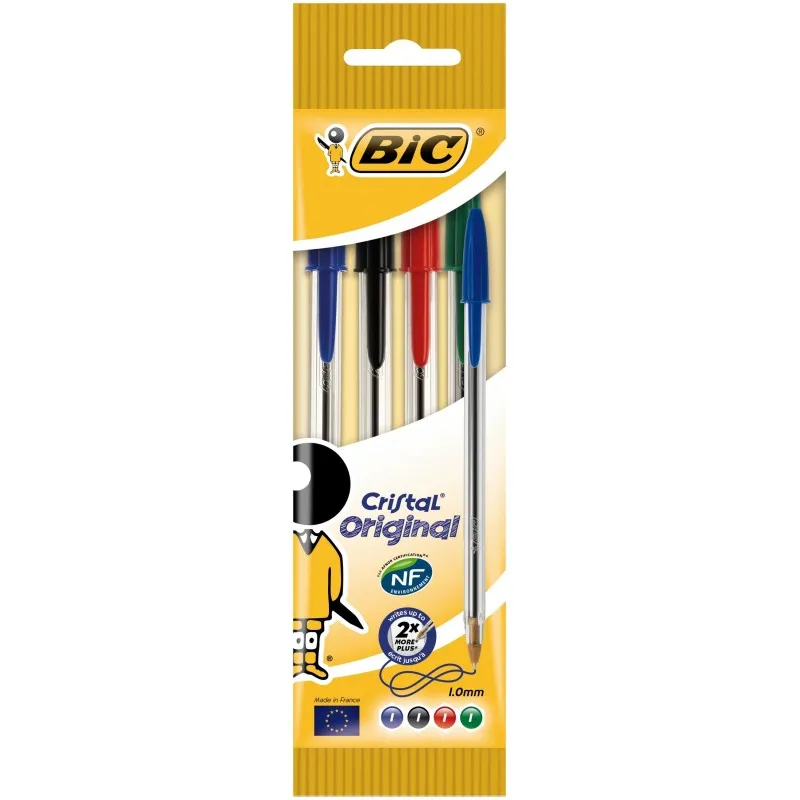 4x Stylos à bille BIC Cristal Medium 1mm / 4 Couleurs