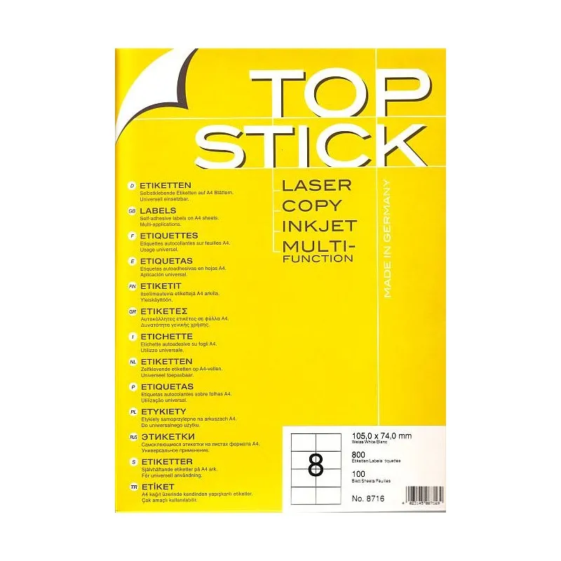 800x Etiquettes HERMA TOP STICK A4/8 / 105 x 74 mm