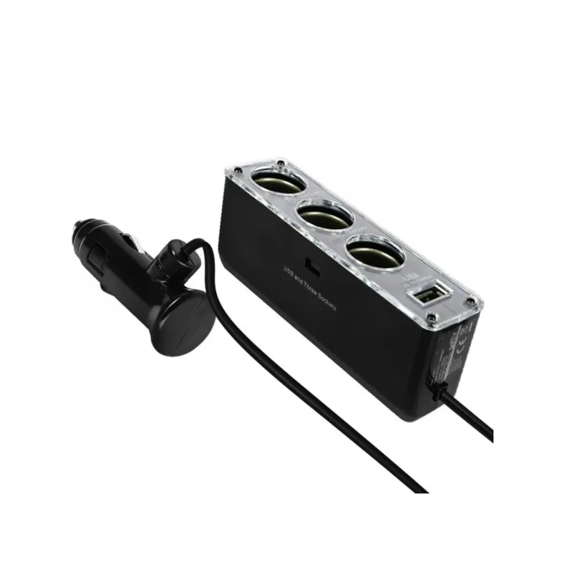 Adaptateur charge voiture Forever 3en1 avec câble USB noir