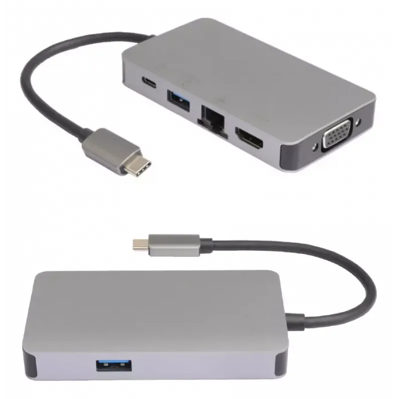 Adaptateur multiport MicroConnect / USB-C / 2x USB 3.0 / RJ45 / HDMI / VGA / Type C