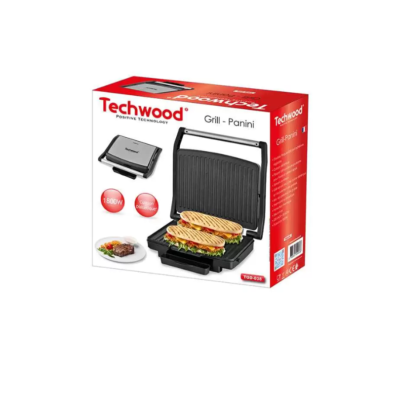 APPAREIL À PANINI TECHWOOD TGD-038 / 1800W / INOX