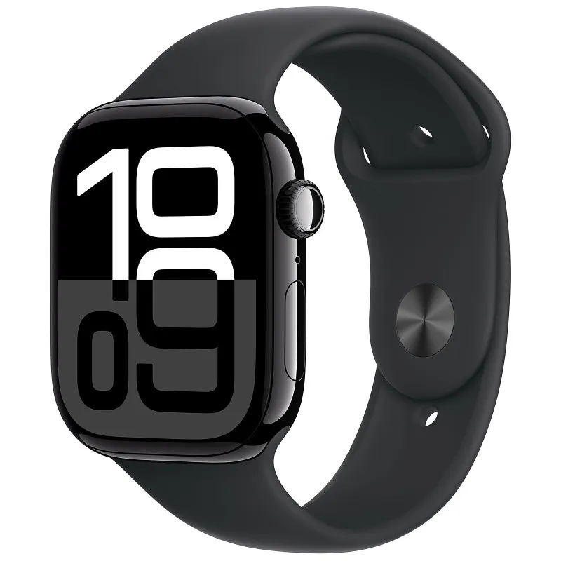 Apple Watch Series 10 GPS 46 mm / Aluminium / Noir / Avec Bracelet Sport Rose Tendre S/M