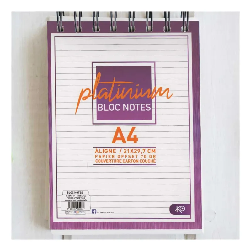Bloc Note KO WIRO Platinum A4 (21 x 29.7 cm) à Ligne
