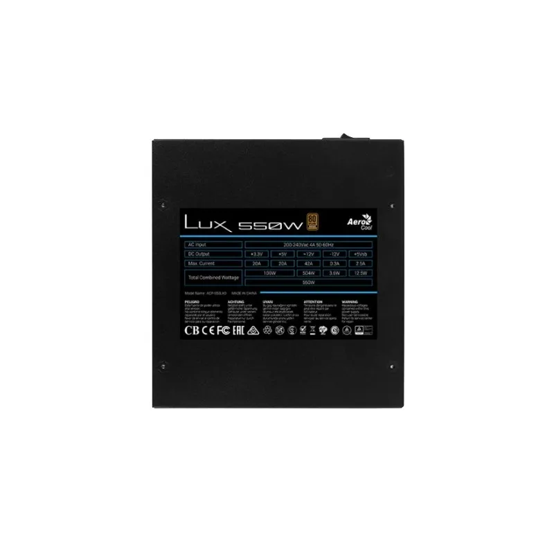 Boite d'alimentation Gaming Aerocool LUX 550W EU 230V Bronze APFC