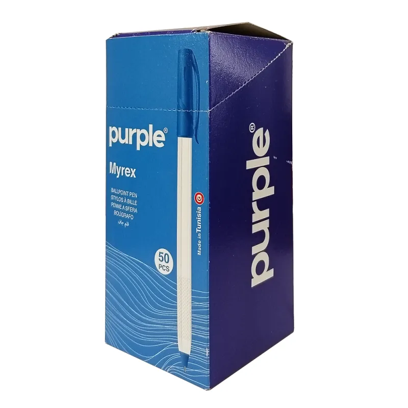 Boite de 50 Stylos à Bille Point Fine MYREX Purple / 0.7mm / Bleu