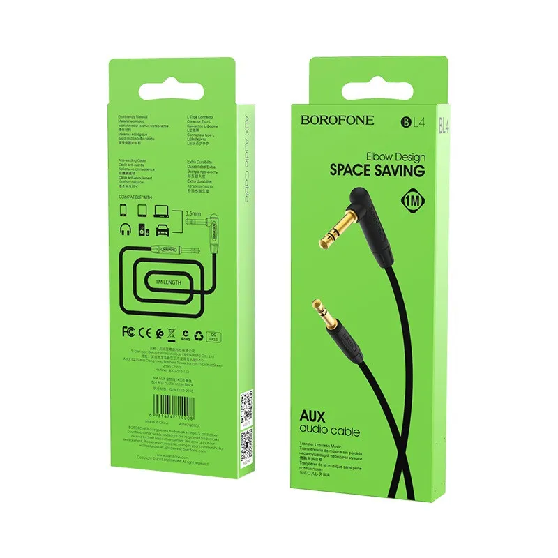 Câble audio AUX BOROFONE BL4 / jack vers jack 3.5 mm / 1 M / Noir