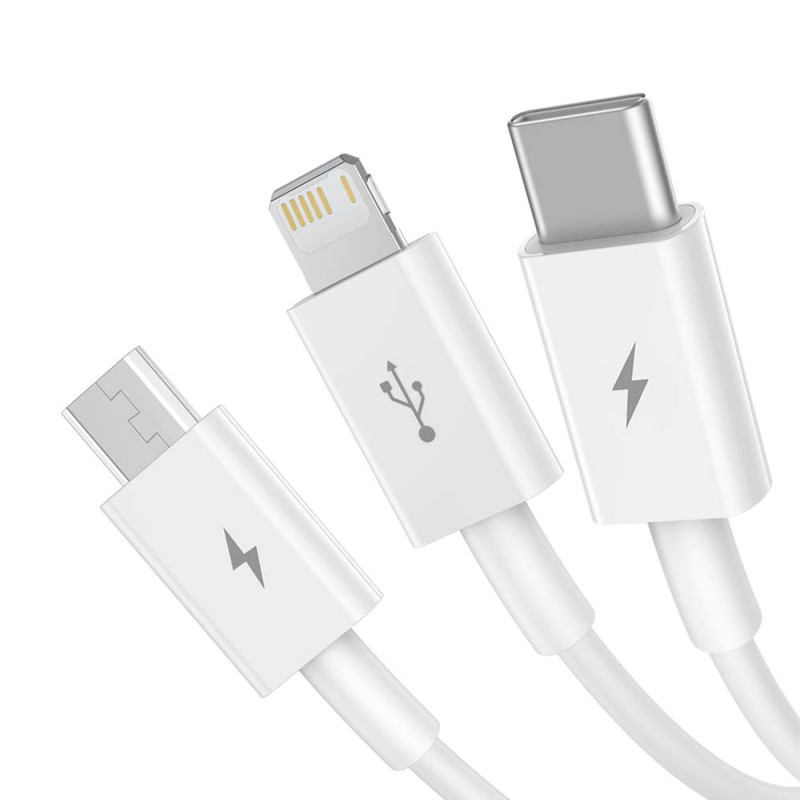 Câble Baseus 3 en 1 Superior USB - Lightning + USB-C + microUSB 1,5 m 3,5A blanc