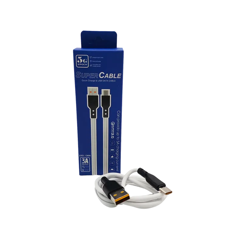 CABLE CHARGEUR USB VERS TYPE C / 5A / Blanc