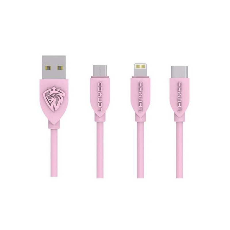 Câble Lenyes LC768 3en1 USB vers Micro USB / Type C / Lightning / Rose