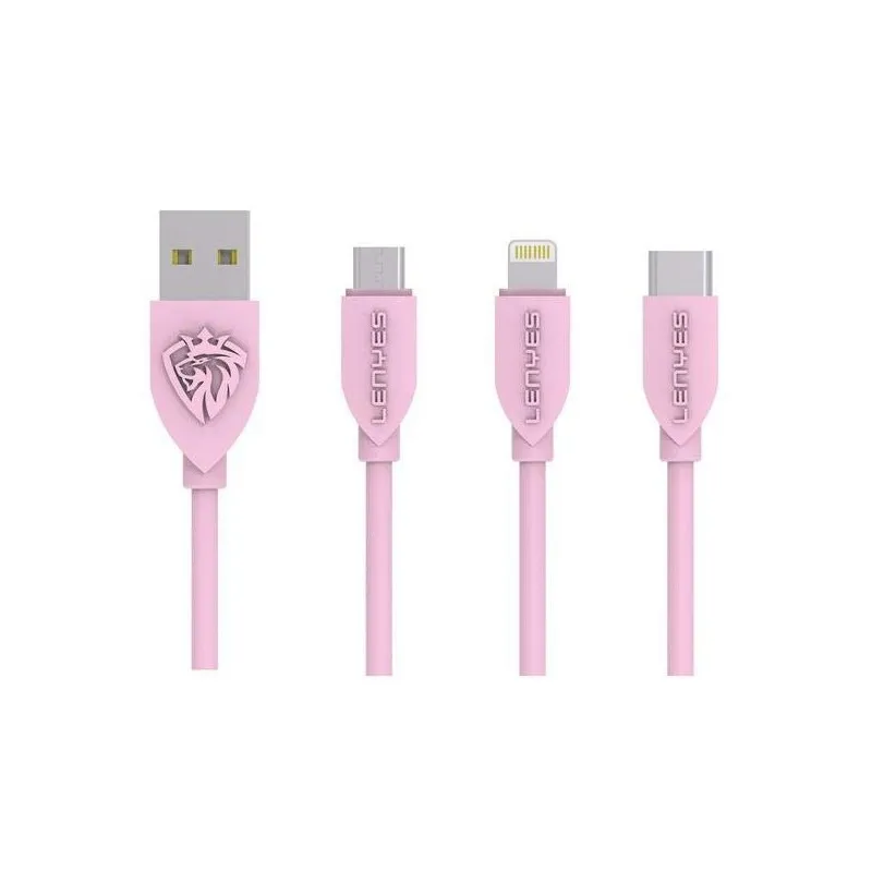 Câble Lenyes LC768 3en1 USB vers Micro USB / Type C / Lightning / Rose