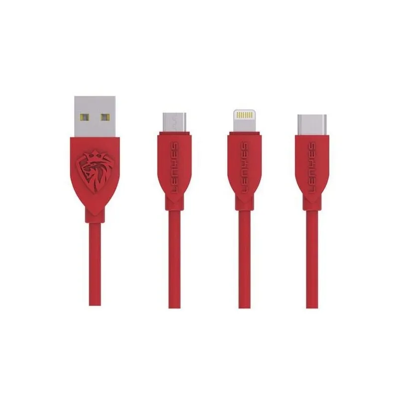 Câble Lenyes LC768 3en1 USB vers Micro USB / Type C / Lightning / Rouge