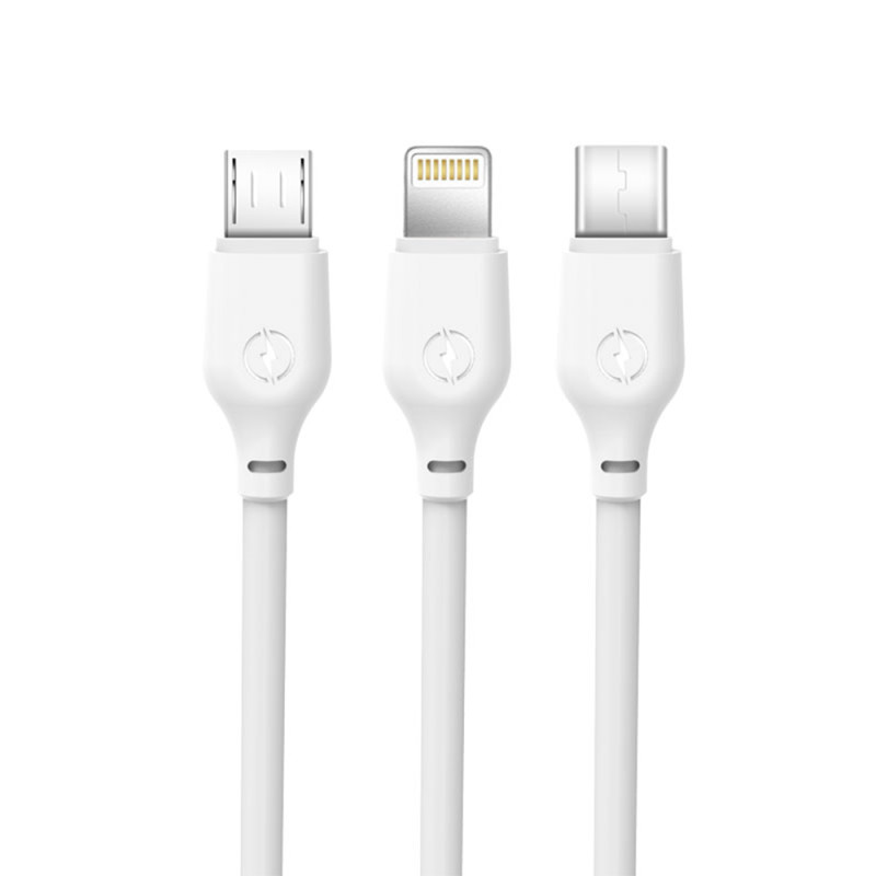 Câble XO NB103 3en1 USB - Lightning + USB-C + microUSB 1,0 m 2,1A blanc