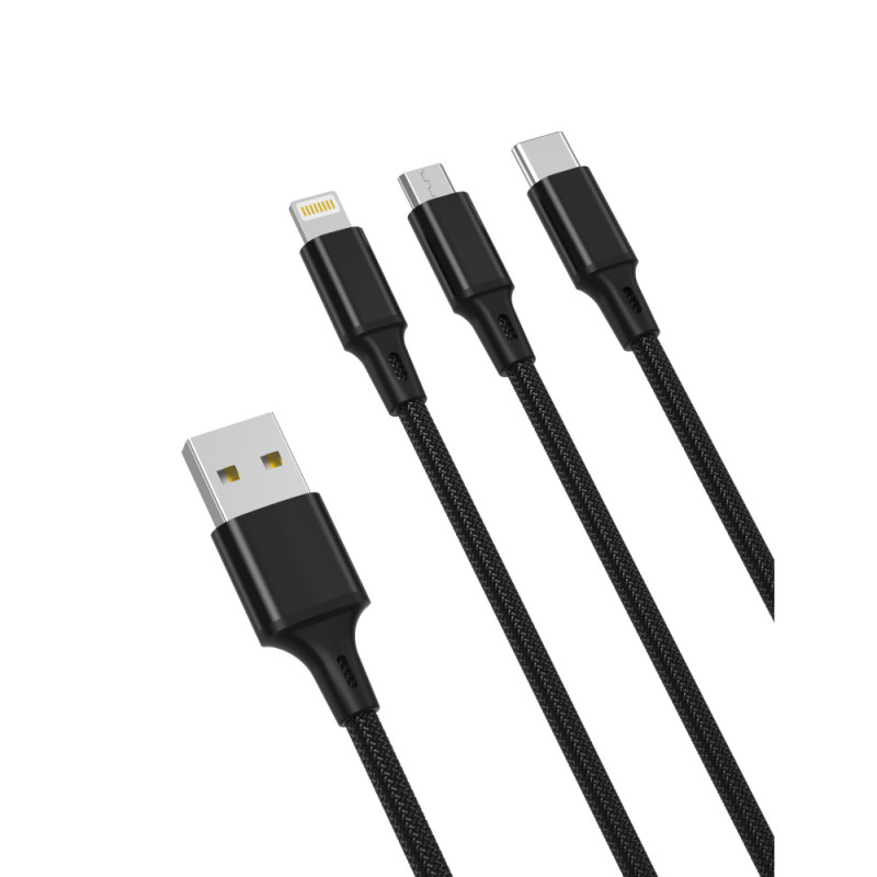 Câble XO NB173 3en1 USB - Lightning + USB-C + microUSB 1,2 m 2,4A noir
