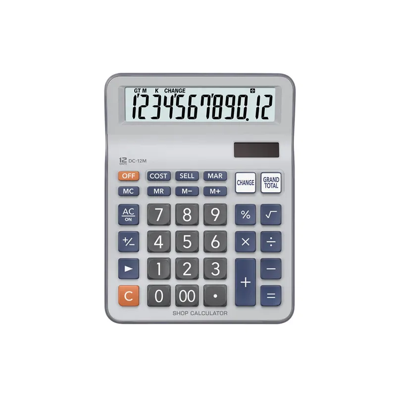 CALCULATRICE DE BUREAU CASIO DC-12M / 12 CHIFFRES / PILLE OU SOLAIRE / Gris