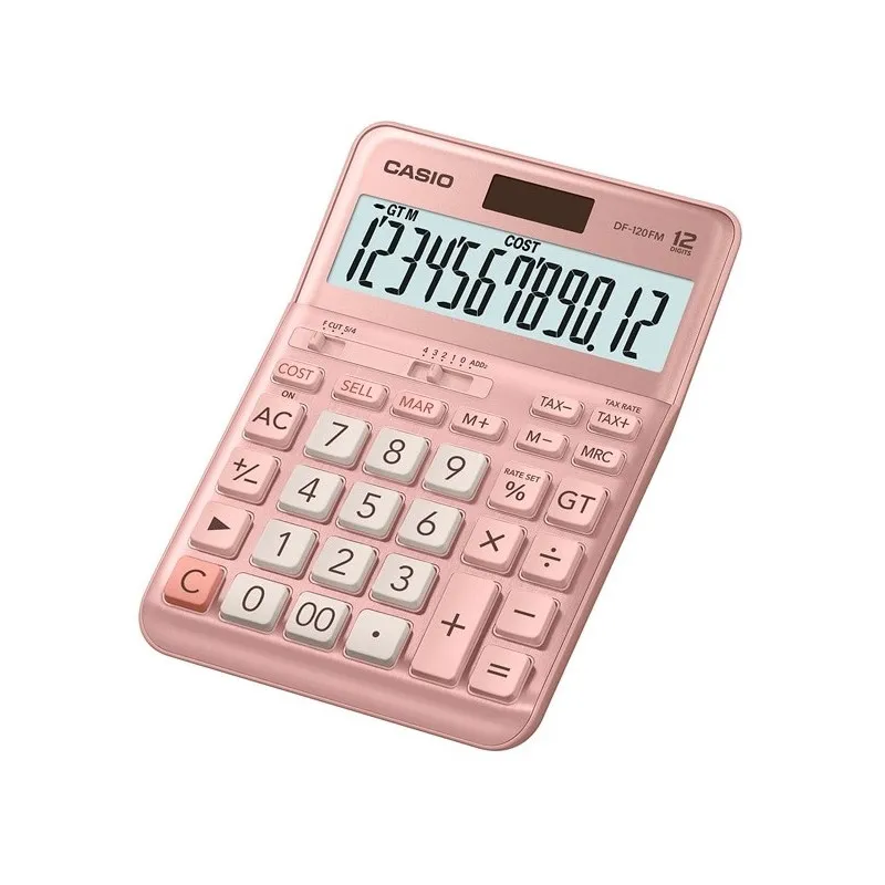CALCULATRICE DE BUREAU CASIO DF-120FM-PK / SOLAIRE OU PILE / 12 CHIFFRES / ROSE