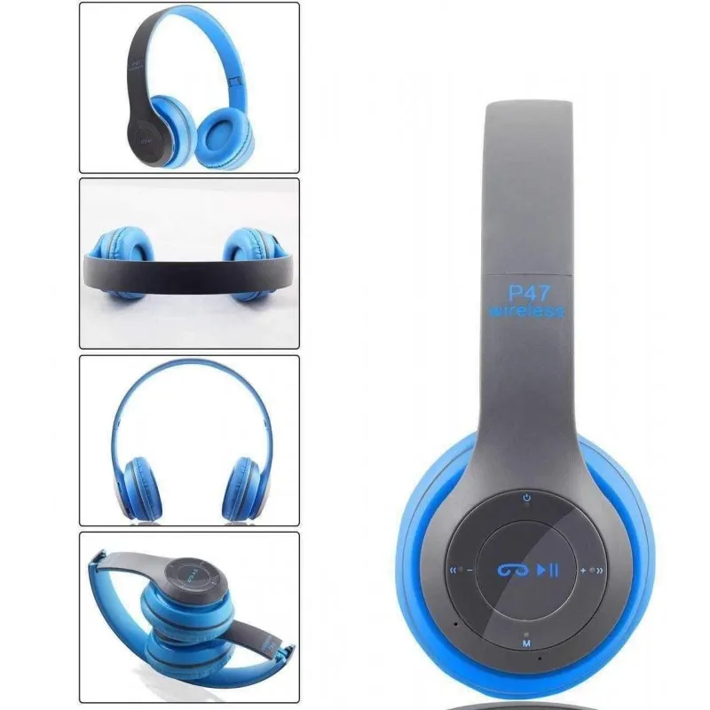 Casque-Micro Bluetooth P47 / Gris & Bleu