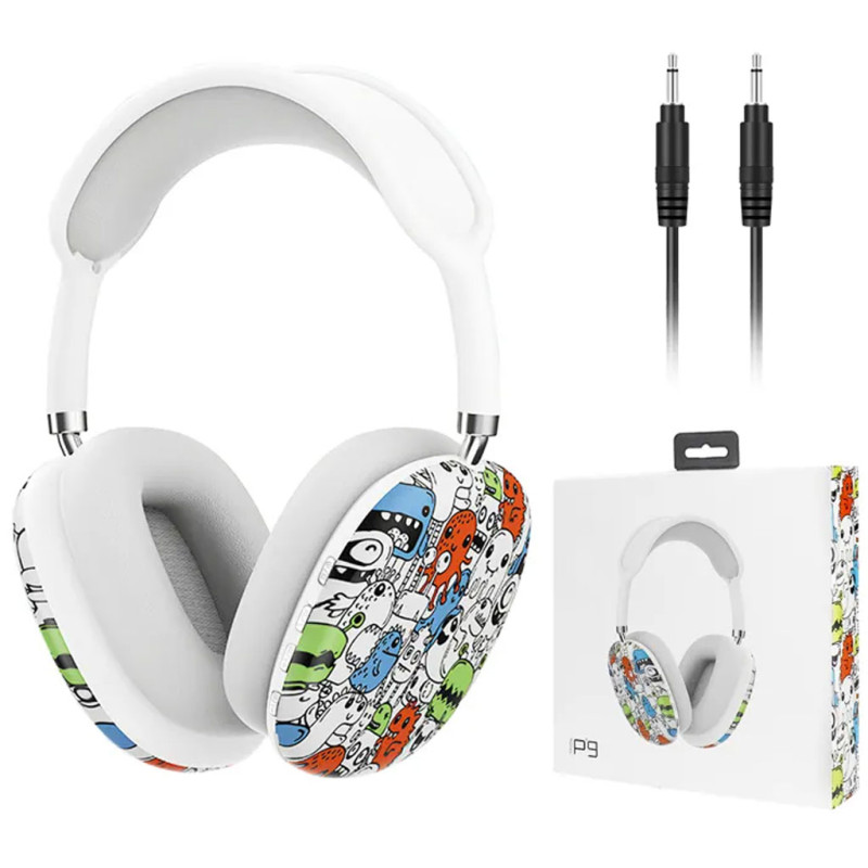 Casque sans fil P9 bleutooth - GRAFFITI  - WHITE