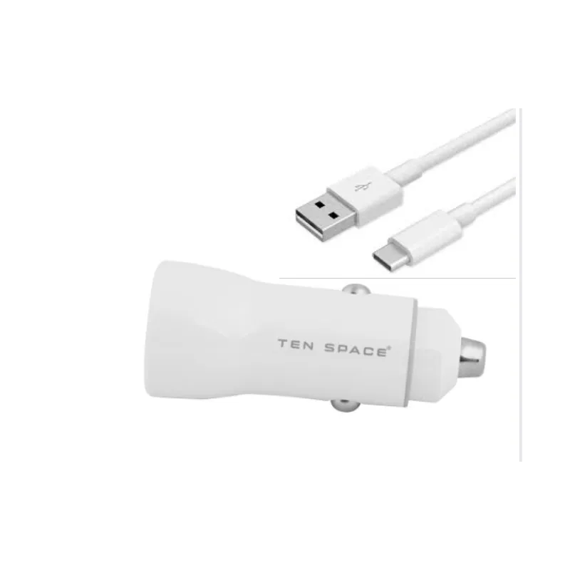 Chargeur de voiture FAST CHARGE USB A -CABLE TYPE C / Blanc