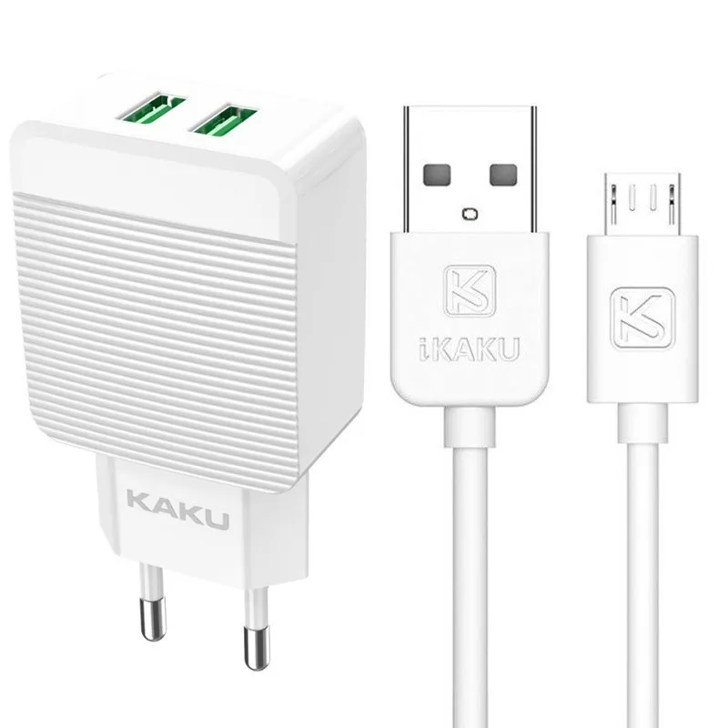 Chargeur KAKU 2 Ports USB AVEC CABLE MICRO USB KSC-371 - Blanc