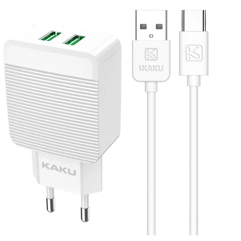 Chargeur KAKU 2 Ports USB AVEC CABLE TYPE C KSC-371 - Blanc