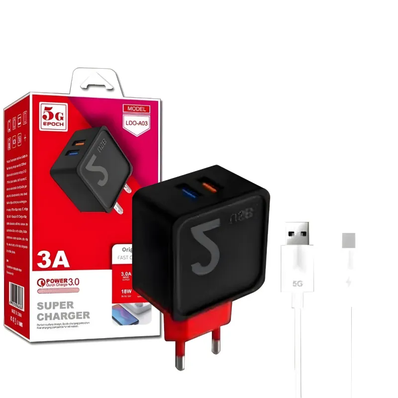 Chargeur secteur avec câble Lightning pour iphone  / 18W 2 PORTS /NOIR