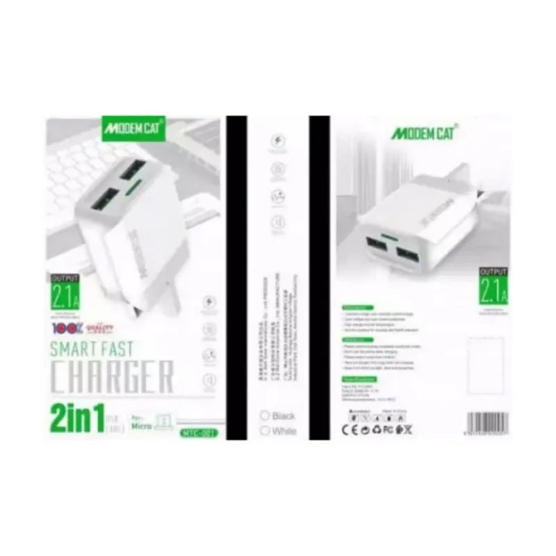 CHARGEUR SECTEUR MODEMCAT /  2.4A  + AVEC CÂBLE USB MICRO