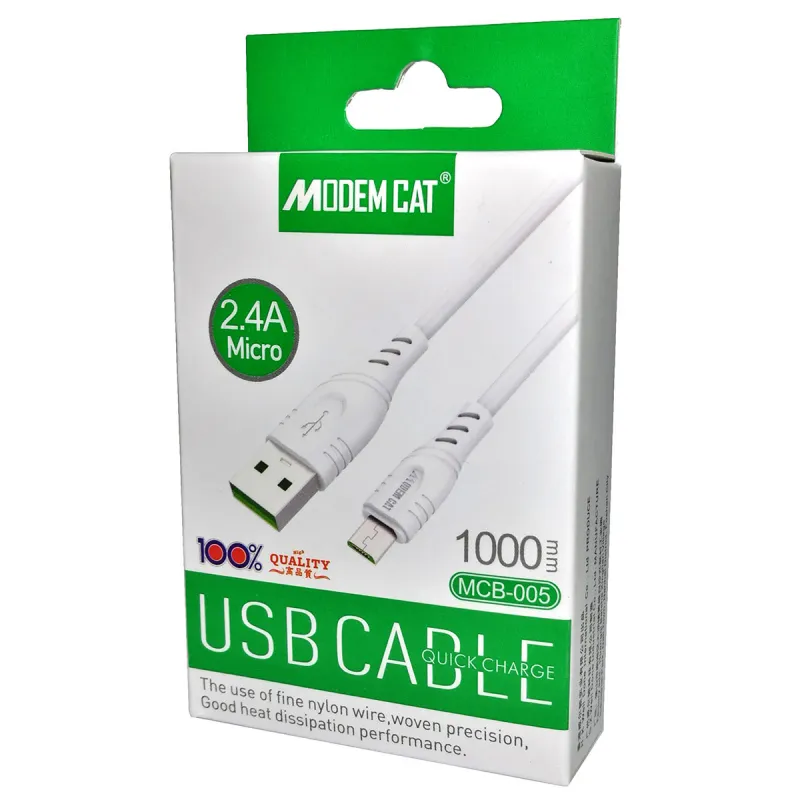 Chargeur secteur Modemcat MTC-005 2x USB avec câble Micro USB / 2.4A / Blanc