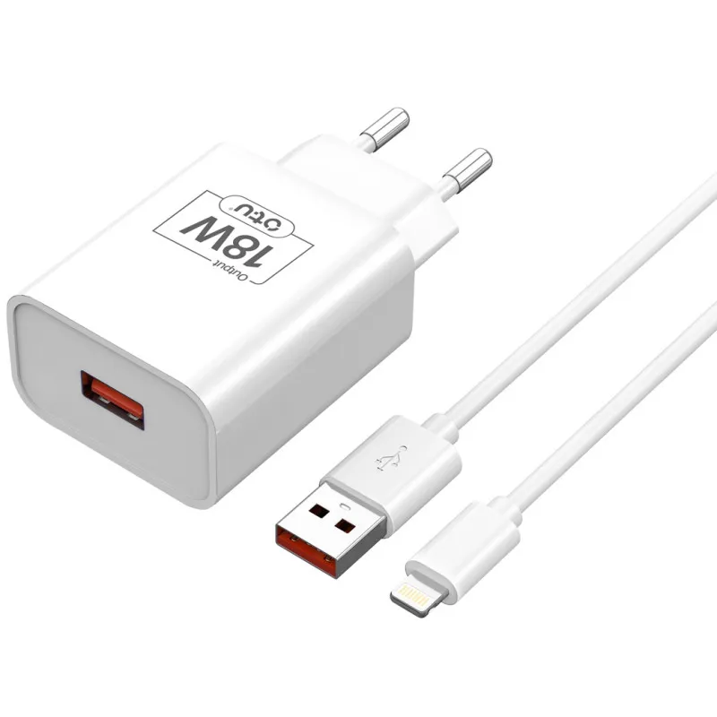 Chargeur Secteur Rapide OTU KT07-I Avec câble Lightning / USB / 18 W / QC 3.0 / Blanc