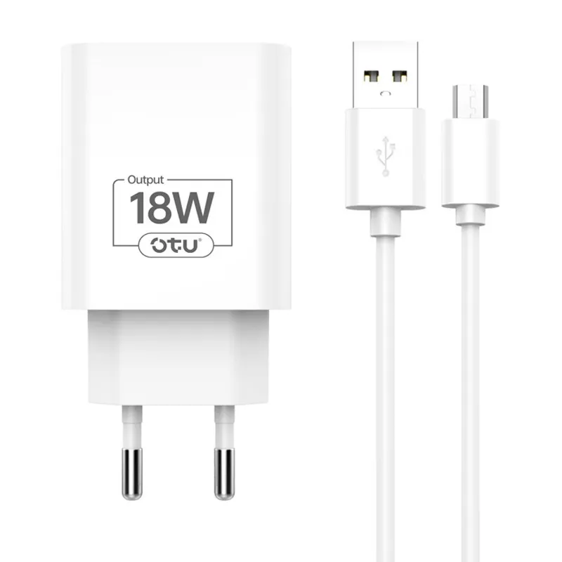 Chargeur Secteur Rapide OTU KT07-V Avec câble Micro-USB / USB / 18 W / QC 3.0 / Blanc