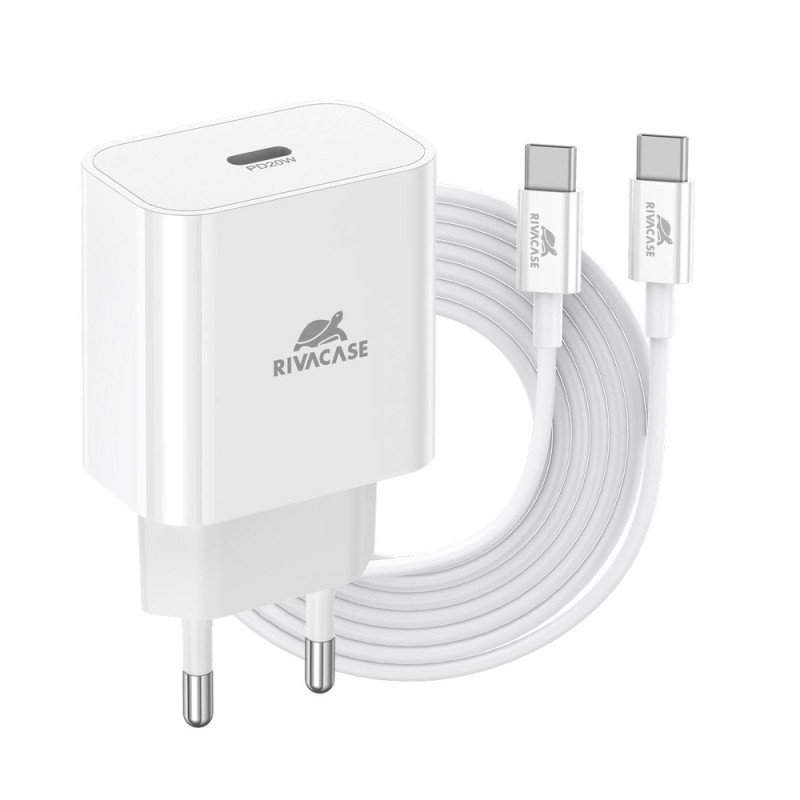 Chargeur Secteur USB-C RIVACASE PS4101 WD4 / 20 W / Avec câble USB-C Vers USB-C / Blanc
