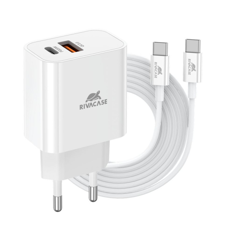 Chargeur Secteur USB-C RIVACASE PS4102 WD4 / 20 W + QC3.0 Avec câble USB-C/USB-C