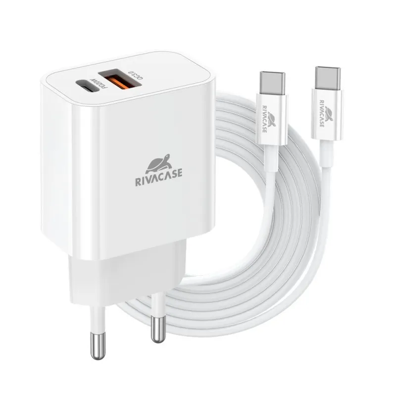 Chargeur Secteur USB-C RIVACASE PS4102 WD4 / 20 W + QC3.0 Avec câble USB-C/USB-C