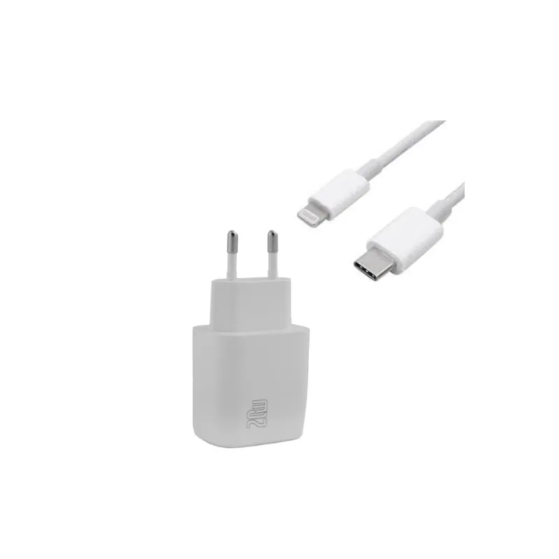 CHARGEUR SMART SERIES TYPE C 20W PD BLANC + CABLE LIGHTNING