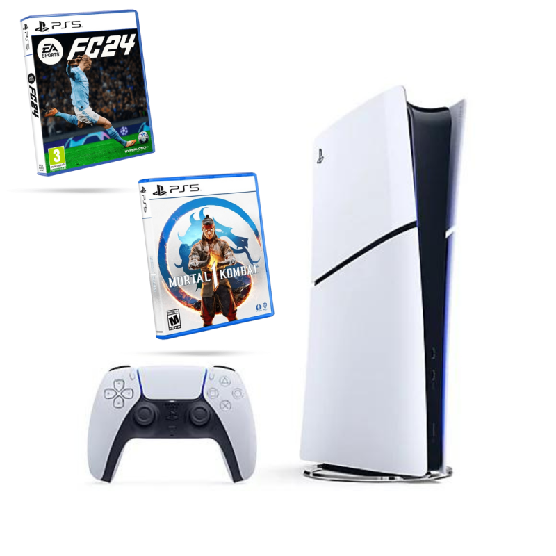 Console Sony PlayStation 5 Slim Édition Standard / 1 To SSD Avec JEUX PS5 EA SPORTS FC 24 + JEUX PS5 MORTAL KOMBAT 1