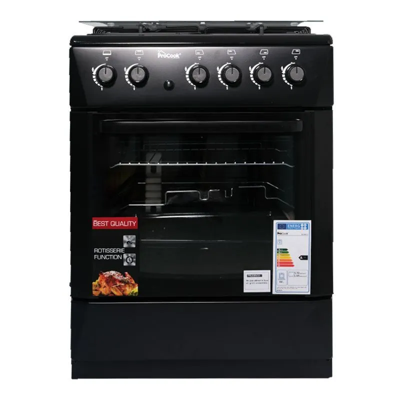 Cuisinière à gaz ProCook TG6640NR / 60cm / Noir