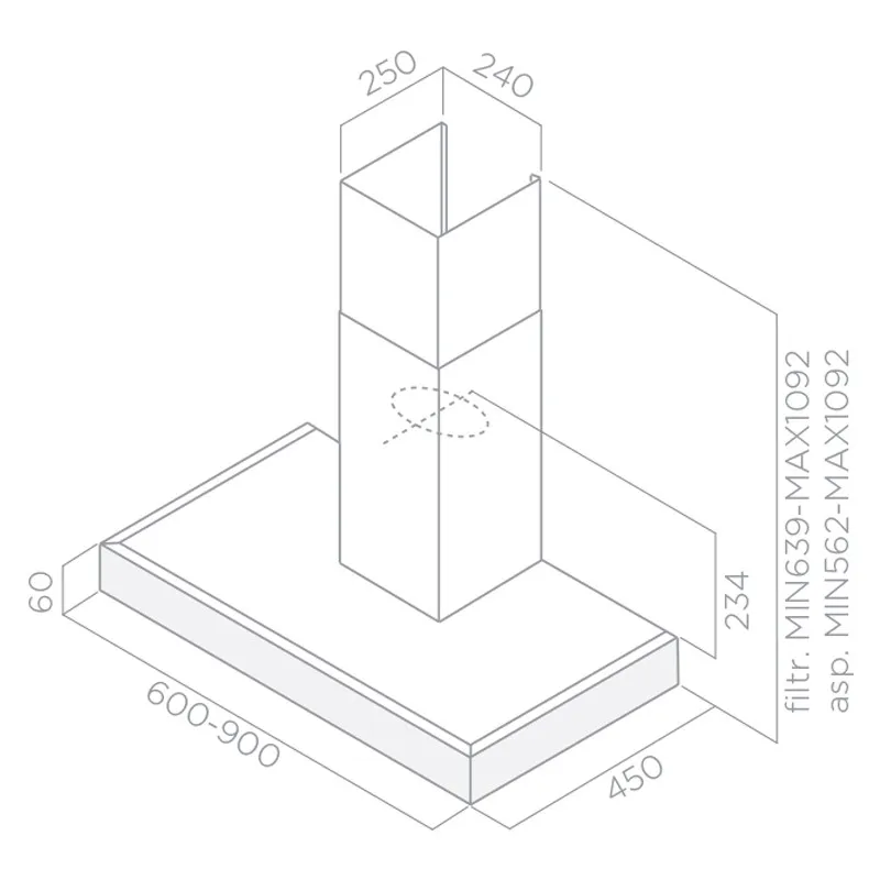 Hotte aspirante cheminée Focus F.918X / 90 cm / Inox + vitro
