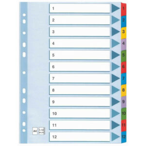 Intercalaire de séparation 12 Positions A4 Coloré Plastique