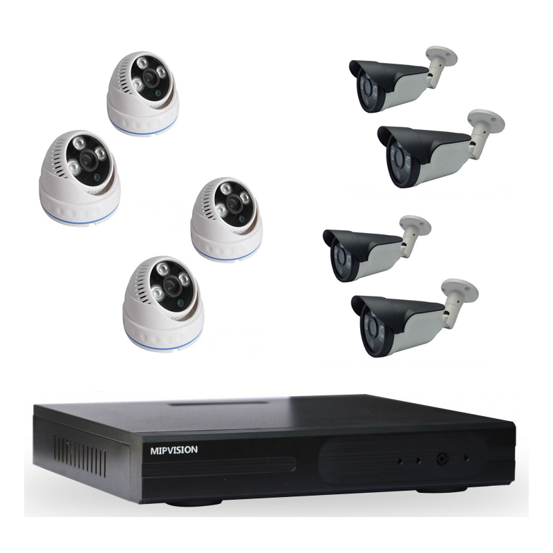 Kit DVR AHD + 4 Caméras MIPVISION Internes 5MP + 4 Caméras Externes 5MP