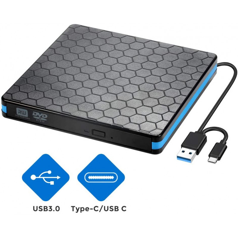 LECTEUR GRAVEUR CD ET DVD EXTERNE USB 3.0 ET USB TYPE C