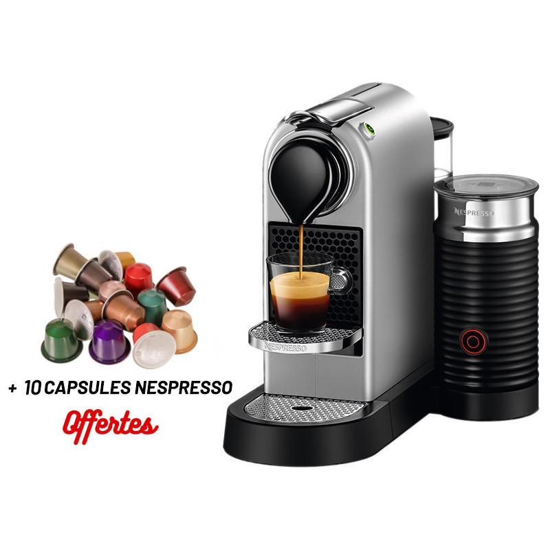 Machine à café CitiZ&Milk Nespresso C123 / Silver + 10 Capsules Nespresso Offertes