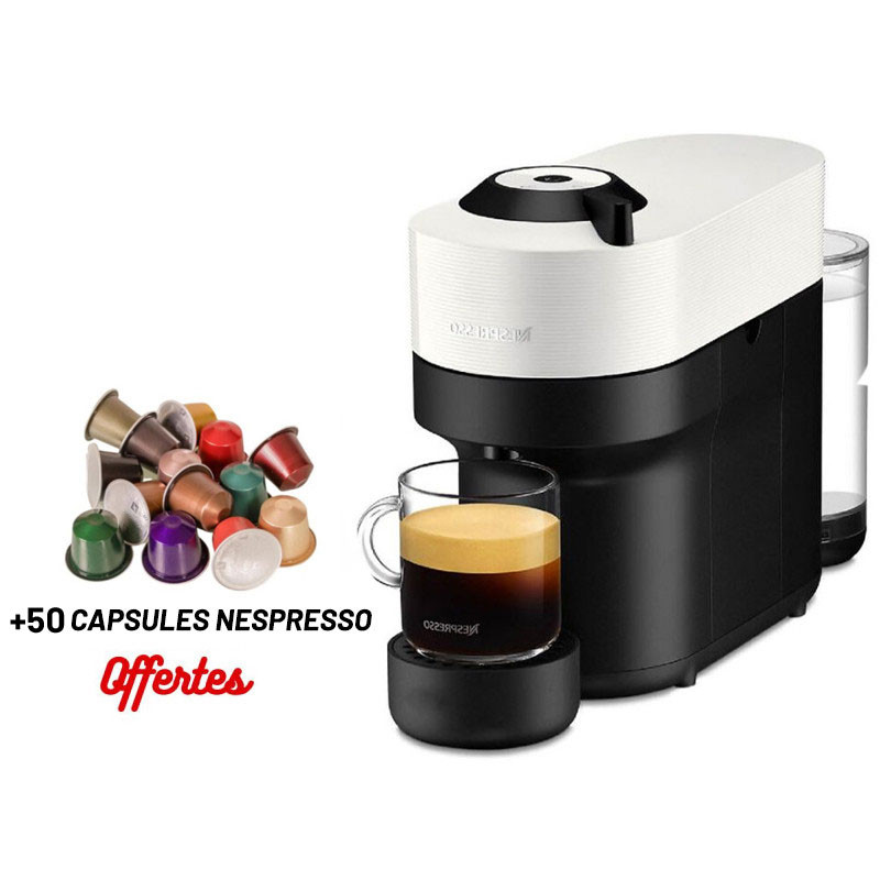 Machine à Café NESPRESSO Vertuo Pop 0.6 Litre / 1300 W / Blanc + 50 Capsules Nespresso Offertes