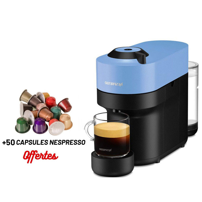 Machine à Café NESPRESSO Vertuo Pop 0.6 Litre / 1300 W / Bleu + 50 Capsules Nespresso Offertes