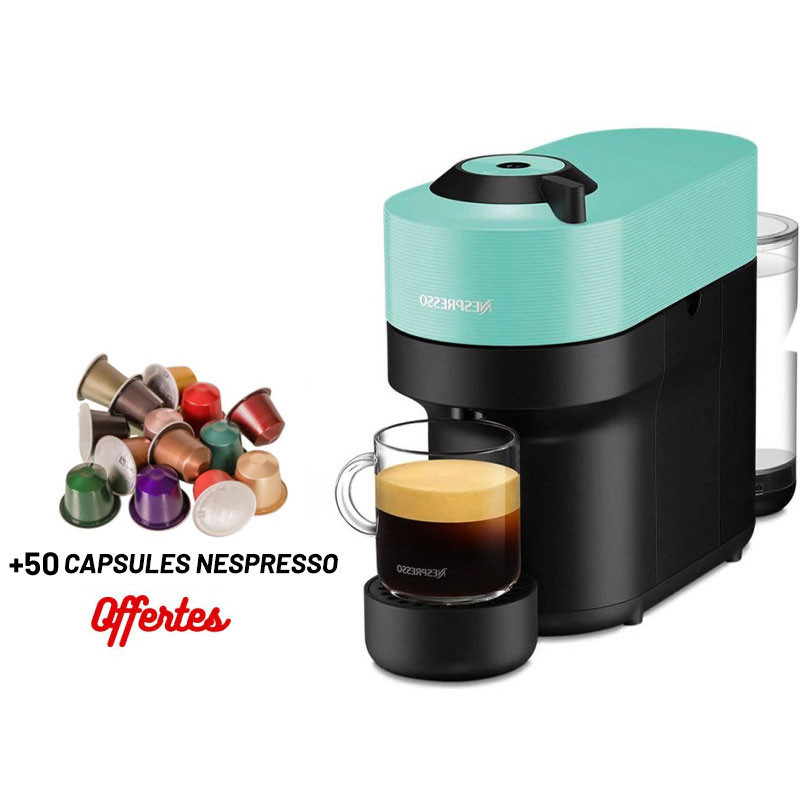 Machine à Café NESPRESSO Vertuo Pop 0.6 Litre / 1300 W / Bleu Aqua + 50 Capsules Nespresso Offertes
