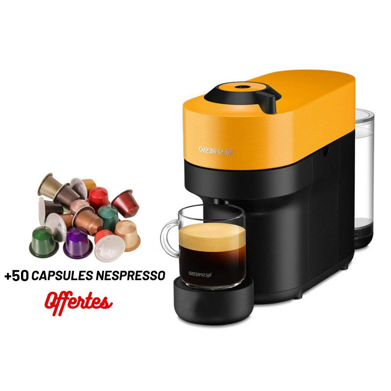 Machine à Café NESPRESSO Vertuo Pop 0.6 Litre / 1300 W / Jaune + 50 Capsules Nespresso Offertes