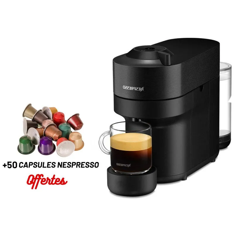 Machine à Café NESPRESSO Vertuo Pop 0.6 Litre / 1300 W / Noir + 50 Capsules Nespresso Offertes