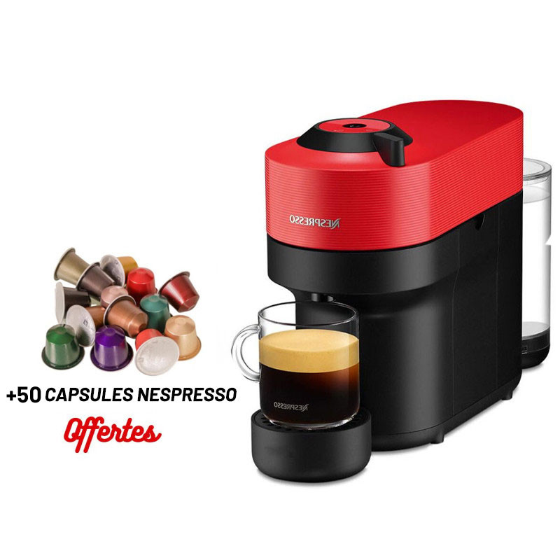 Machine à Café NESPRESSO Vertuo Pop 0.6 Litre / 1300 W / Rouge + 50 Capsules Nespresso Offertes