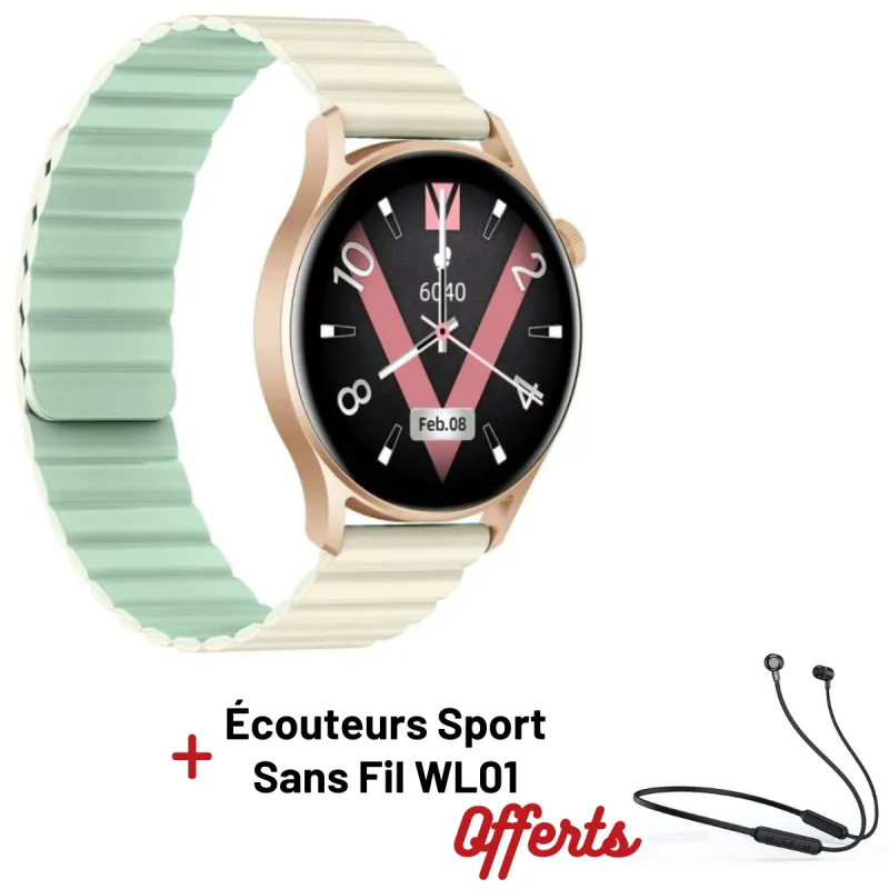 MONTRE CONNECTÉE KIESLECT LADY CALLING WATCH LORA 2 / Gold Avec Écouteurs Sport sans fil WL01 Noir